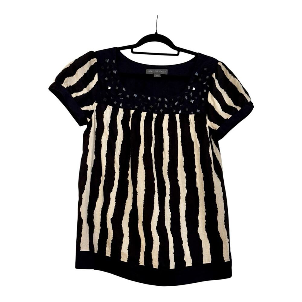 Josephine Chaus Black and White Striped Short Sleeve Top